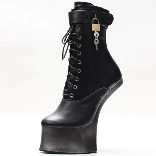 Novelty Horseshoe Ankle 18Cm High Hoof Heel Platform Lockable Strap Padlocks Women  Fetish Cosplay Shoes Boots