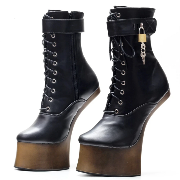 Novelty Horseshoe Ankle 18Cm High Hoof Heel Platform Lockable Strap Padlocks Women  Fetish Cosplay Shoes Boots