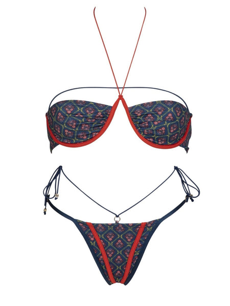 And American Style  Printed Underwire Bikini Fashion Halter Strap Separated Swimsuit For Women Swimwear