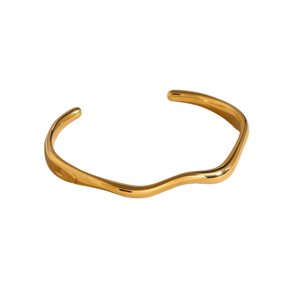 18K Gold Stainless Steel Fine Ripple Open Bangle Ins Minimalist Trendy Titanium Bracelet For Women Bracelets