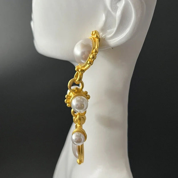 Veile Studios Medieval Long Retro Palace Style Pearl With 925 Silver Needle Earrings