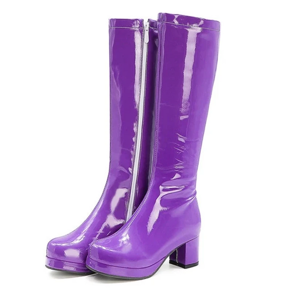 Reave Cat Autumn Candy Sweet Knee High Round Toe Square Heel Pu Zipper Big Size 33 46 Yellow Green Purple Orange S1981 Boots