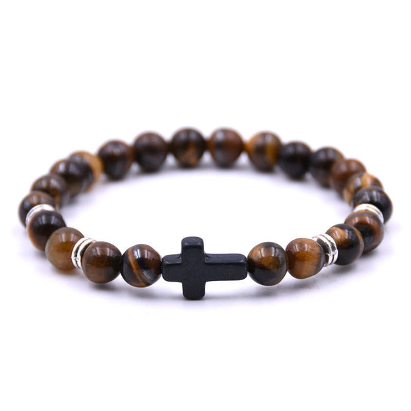Veile Studios Natural Stone Black Cross Elastic Wire Bracelet For Fashion Jewellery And Accessories Bracelets