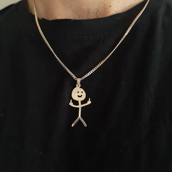 Veile Studios Funny Doodle Necklace Hip Hop Smiley Stick Figure Pendant Hand Gesture Middle Finger Necklaces Necklaces & Pendants