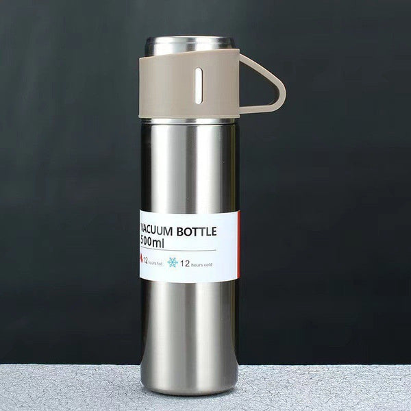 A Cup Of Three Lid Vacuum Flask Portable Fashion Gift Box Set Stainless Steel Water Bottles & Vacuum Flasks