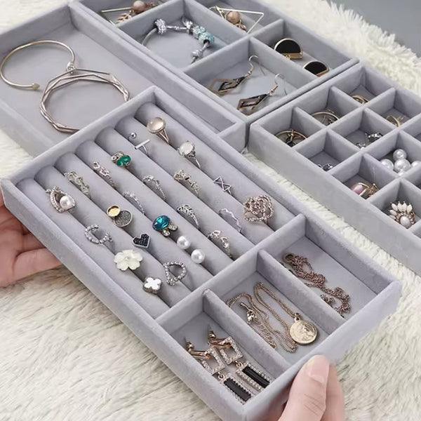 Velvet Stackable Jewelry Organizer Portable For Rings Earrings And Necklaces. Jewellery Holders & Organisers