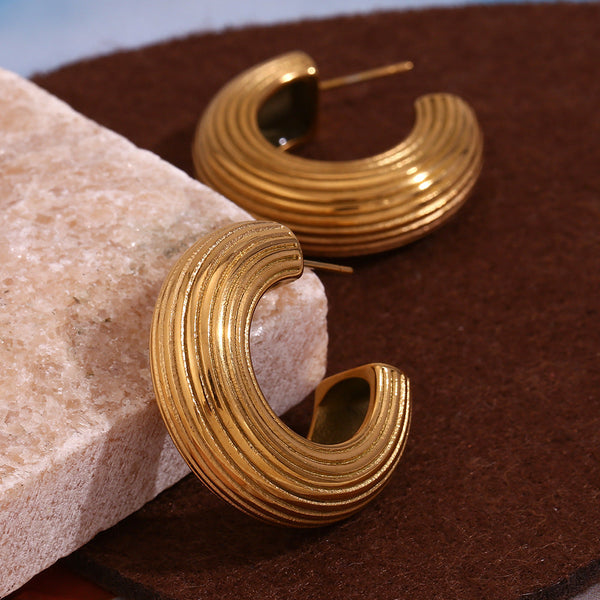 Veile Studios And American Fashion Retro C Shaped Brushed Gold Finish Earrings