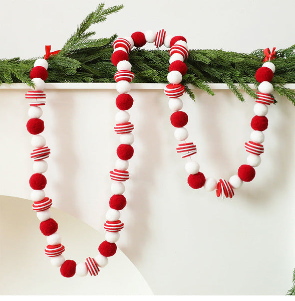 Santa Yuan New Red And White Ball String Felt Banner Diy Christmas Tree Decoration Window Hanging Ornament Seasonal Decorations