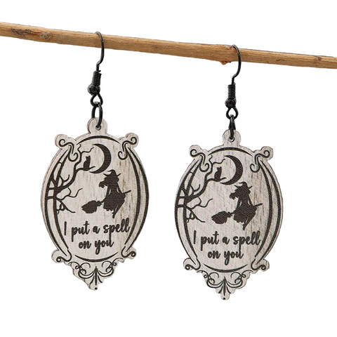 Witch Wooden Dangle Earrings