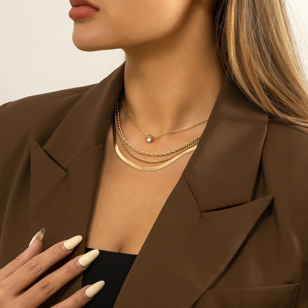 Veile Studios Retro Snake Bone Twist Chain Necklace With Rhinestone Pendant For Women Necklaces & Pendants