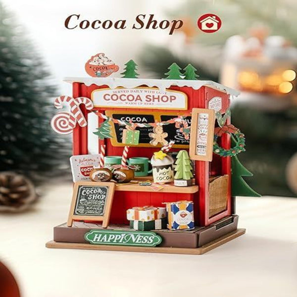 Robotime Diy Miniature Cocoa Shop Wooden Dollhouse Model Building Kit Doll Houses