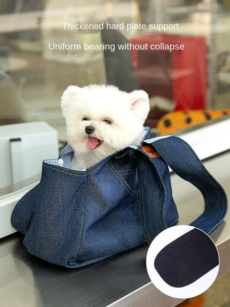 Dog Casual Denim Pocket Style Pet Carrier Backpack Large Capacity Crossbody Bag For Cats And Dogs Pet Transport