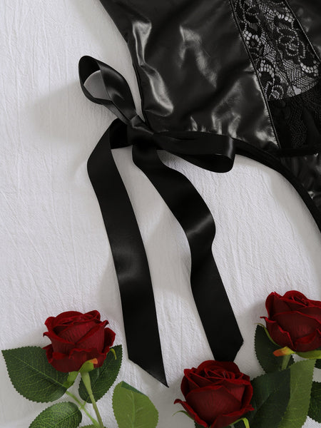Strap Patent Leather Lace Spliced Fabric Leakage Suspender Jumpsuit Jumpsuits Rompers & Playsuits