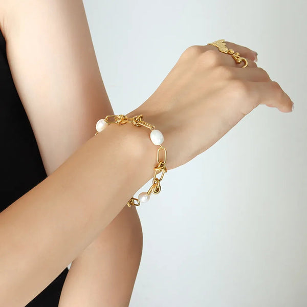 Freshwater Pearl Titanium Steel Bracelet Bracelets