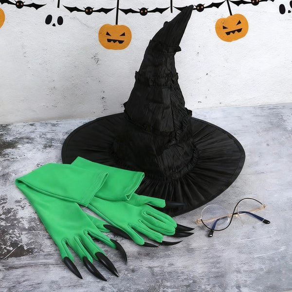 Witch Three Piece Glove Hat Glasses Cosplay Dress Up Hats