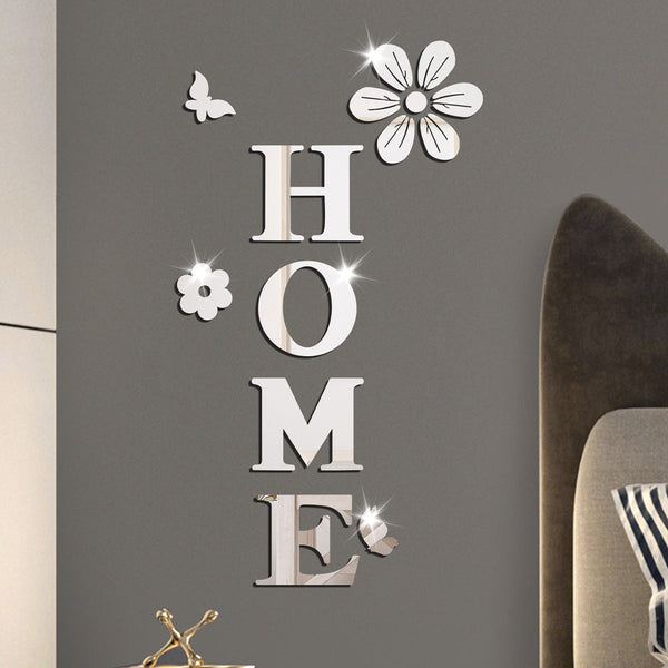 Acrylic Mirror Flowers Home Decoration Letters Soft Self Adhesive Wall Stickers