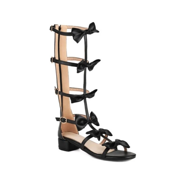 Pxelena 2024 Summer Sweet Women Gladiator Sandals Butterfly Knot Low Hollow Out Girls Party Daily Rome Shoes Pink Black 45 Heels