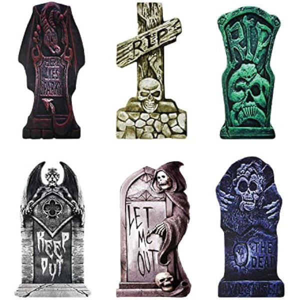 Halloween Outdoor Decor: Cemetery Tombstones Yard Signs With Stakes Realistic Scary Skulls Seasonal Decorations
