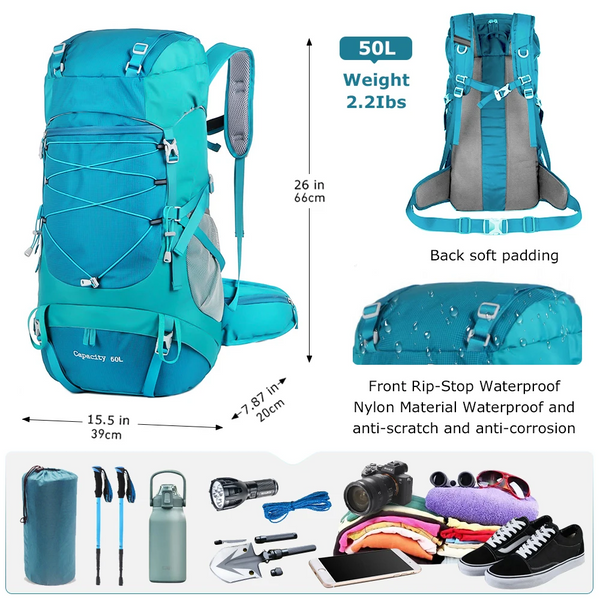 Westtune 50L Hiking Backpack With Rain Cover Multifunctional Mountaineering Bag Outdoor Rucksack For Travel Trekking Camping Daypacks