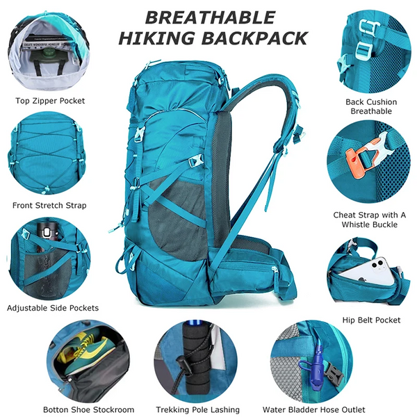 Westtune 50L Hiking Backpack With Rain Cover Multifunctional Mountaineering Bag Outdoor Rucksack For Travel Trekking Camping Daypacks