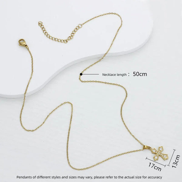 Cross Necklace For Women Simple And Colorfast Zircon Stainless Steel Collarbone Chain Titanium Necklaces & Pendants