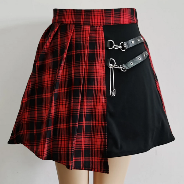Womens Harajuku Punk Irregular Mini Pleated Skater Skirt Asymmetric Cutout High Waist Hip Hop Clubwear Gothic Skirts