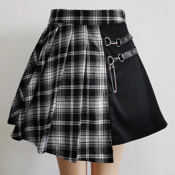 Womens Harajuku Punk Irregular Mini Pleated Skater Skirt Asymmetric Cutout High Waist Hip Hop Clubwear Gothic Skirts