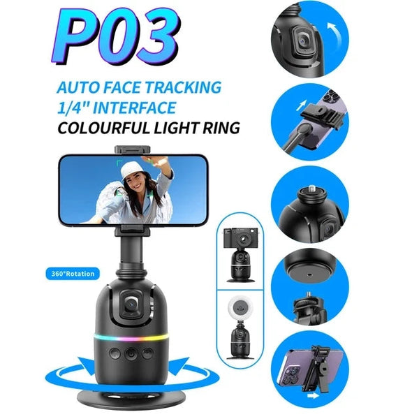 P03 Ai Smart Gimbal 360 Auto Face Tracking All In One Rotation For Smartphone Video Vlog Stabilizer Phone Holder Stabilizers