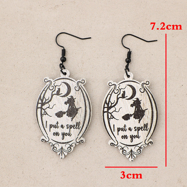 Witch Wooden Dangle Earrings