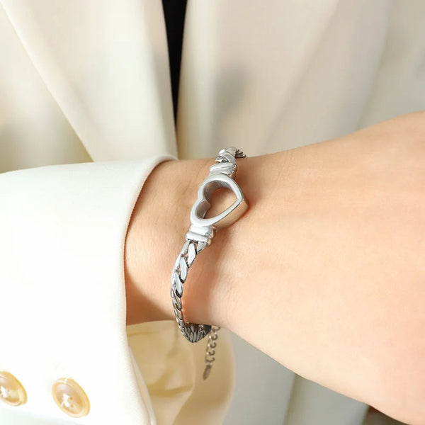 Titanium Steel Cutout Heart Bracelet Bracelets