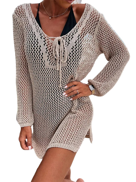Openwork Tie Neck Cover Up Swimwear