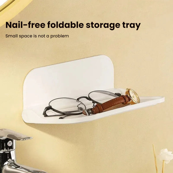 New Foldable Punch Free Wall Mounted Plastic Floating Shelf For Bathroom And Toilet Ideal Towel Clothes Storage Shelves