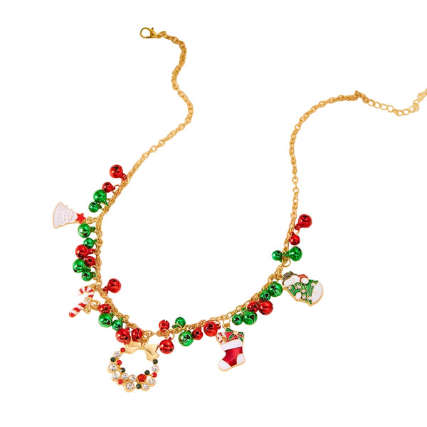 Christmas Themed Necklace For Women Santa Claus Wreath Rhinestone Pendant Bell And Tree Sweater Chain Necklaces & Pendants