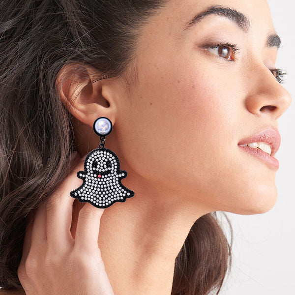 Veile Studios Cartoon Funny Cute Little Pearl Halloween Ghost Face For Festive Wear Earrings
