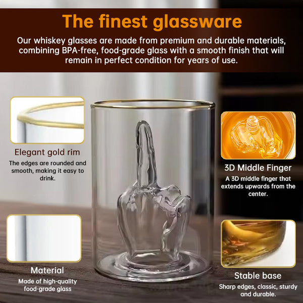 Middle Finger Whiskey Glass With 3D Inside Funny Novelty For Bourbon Scotch tails Unique Gift Men Glassware & Drinkware