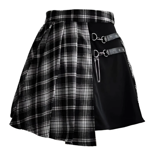 Womens Harajuku Punk Irregular Mini Pleated Skater Skirt Asymmetric Cutout High Waist Hip Hop Clubwear Gothic Skirts