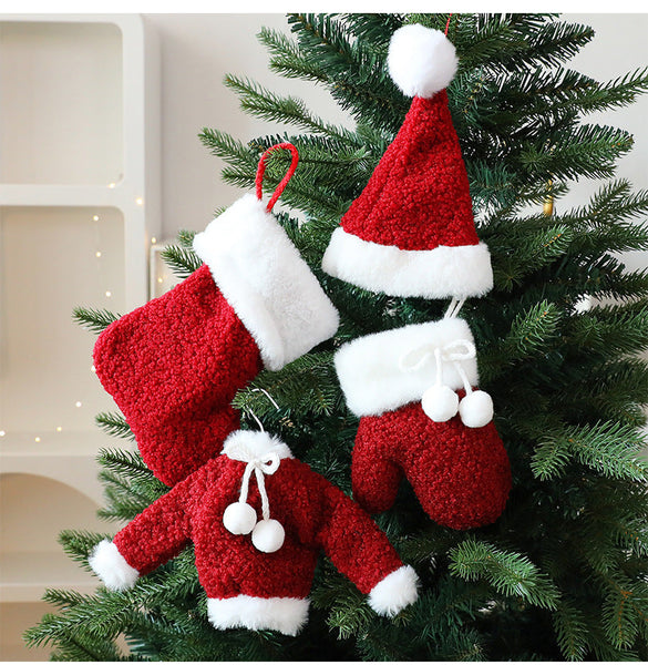 Santa Yuan New Christmas Clothing Socks Hat Ornament Tree Decoration Window Hanging Decorations Accessories Seasonal Decorations
