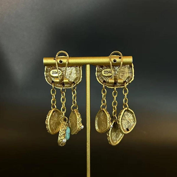 Veile Studios Heavy Turquoise Tassel Alloy Artistic Retro Design Earrings