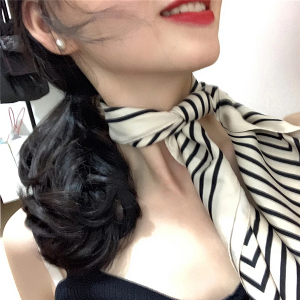 Retro Sunscreen Small Silk Scarf 70X70cm Beige Chiffon Hijab Scarves & Wraps