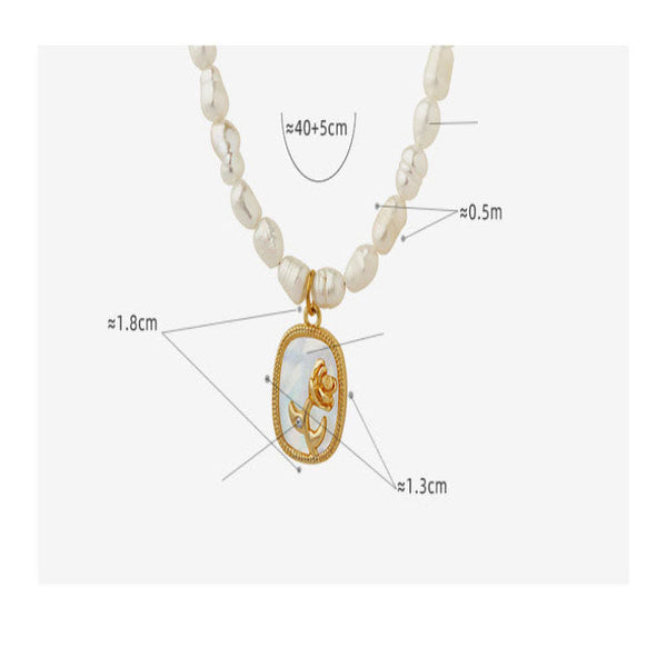 French Baroque Freshwater Pearl Chain Oval Plate Inlaid With Zircon Colored Shell Relief Flower Necklace Necklaces & Pendants
