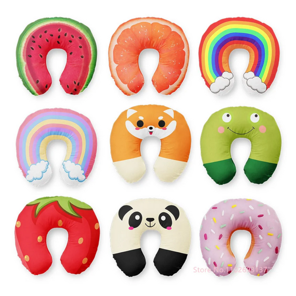Cute Cartoon Ins Style Travel Neck Pillow U Shaped Panda Rainbow Cloud Fruit Inflatable Cushion For Kids Adults Family Friends Baby Travel Pillows