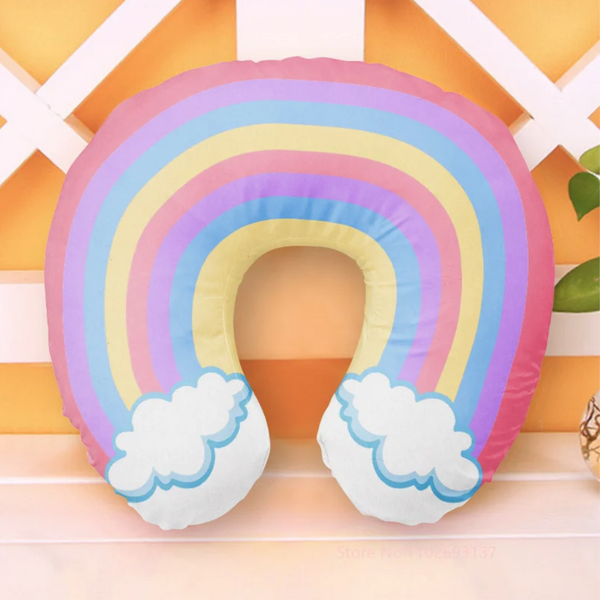 Cute Cartoon Ins Style Travel Neck Pillow U Shaped Panda Rainbow Cloud Fruit Inflatable Cushion For Kids Adults Family Friends Baby Travel Pillows
