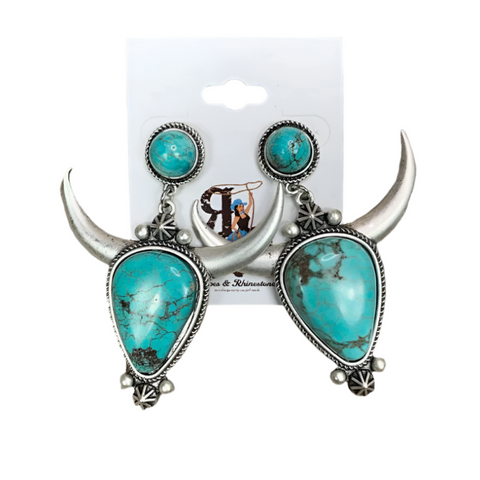 Artificial Turquoise Alloy Cow Head Earrings
