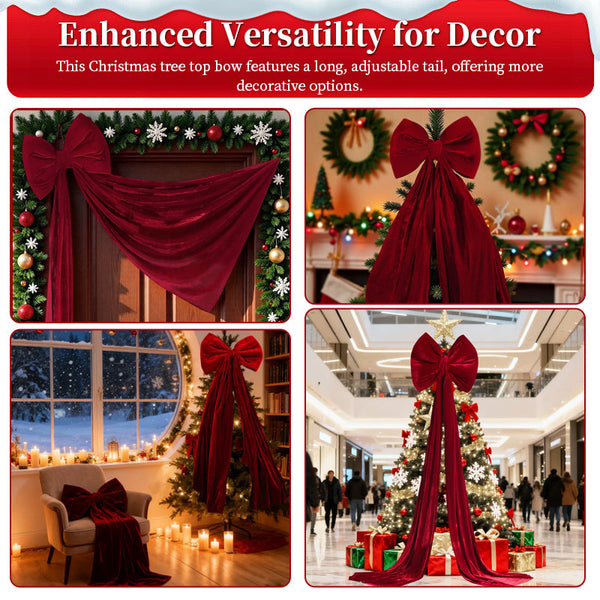 Large Wine Red Christmas Bow Big Festive Tree Topper Decoration For Xmas Seasonal Decorations