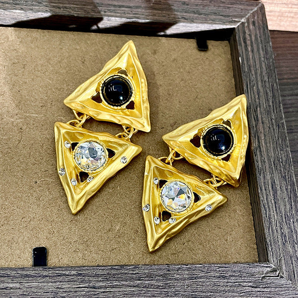 Veile Studios Middle Aged Crystal Hollow Diamond Triangle Embossed Geometric Design Earrings