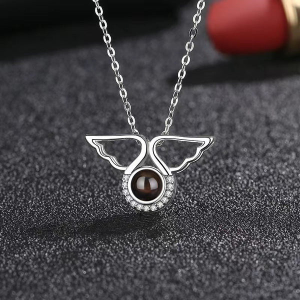 Personality Niche 100 Languages Love Memory Angel Wing Projection Pendant Necklaces & Pendants