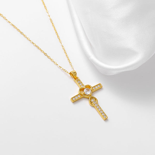 Creative 925 Sterling Silver Heart Shaped Cross Necklace With Fashionable Simple And Versatile Accessories Necklaces & Pendants