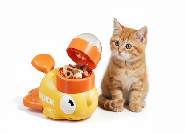 Pet Dog Automatic Feeder Cat Self Entertainment Toy Snack Freeze Dried Food Dispenser Yellow Duck Dog Automatic Feeders