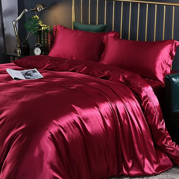 Beddings Magenta Us Full Size Satin Smooth Duvet Cover Set Polyester Quilt Covers