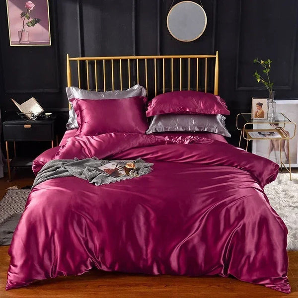 Beddings Magenta Us Queen Size Satin Duvet Cover Set Luxury Polyester Quilt Covers